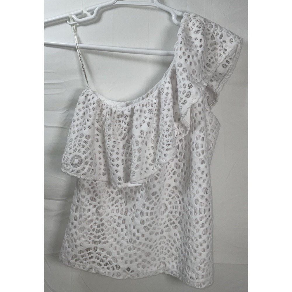NWOT Women's Lilly Pulitzer Matteo One Shoulder Terry Lace Resort White Blouse M